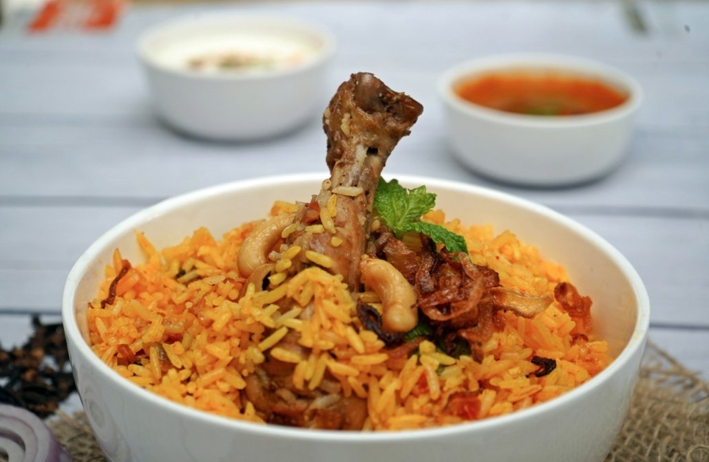 Spiced rice and meat ready for delivery